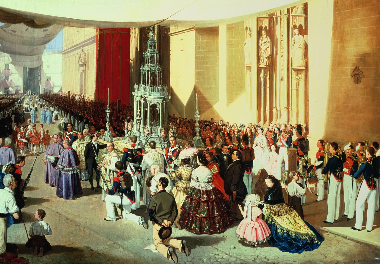 Processie van Corpus Christi in Sevilla door Manuel Cabral y Aguado Bejarano