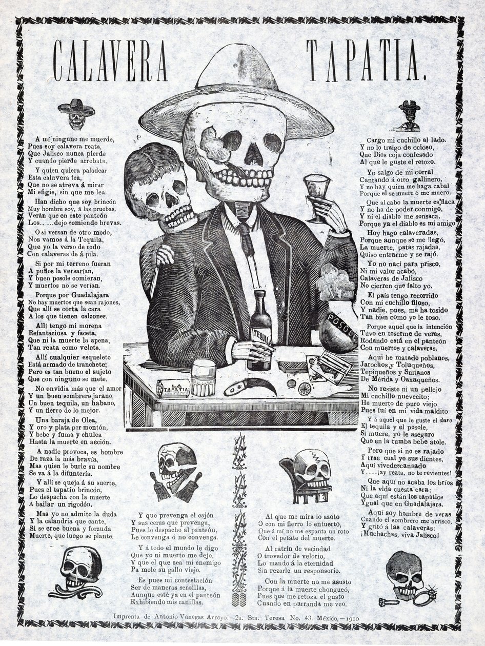 Calavera Tapatia, gepubliceerd in 1910 door Manuel Manilla