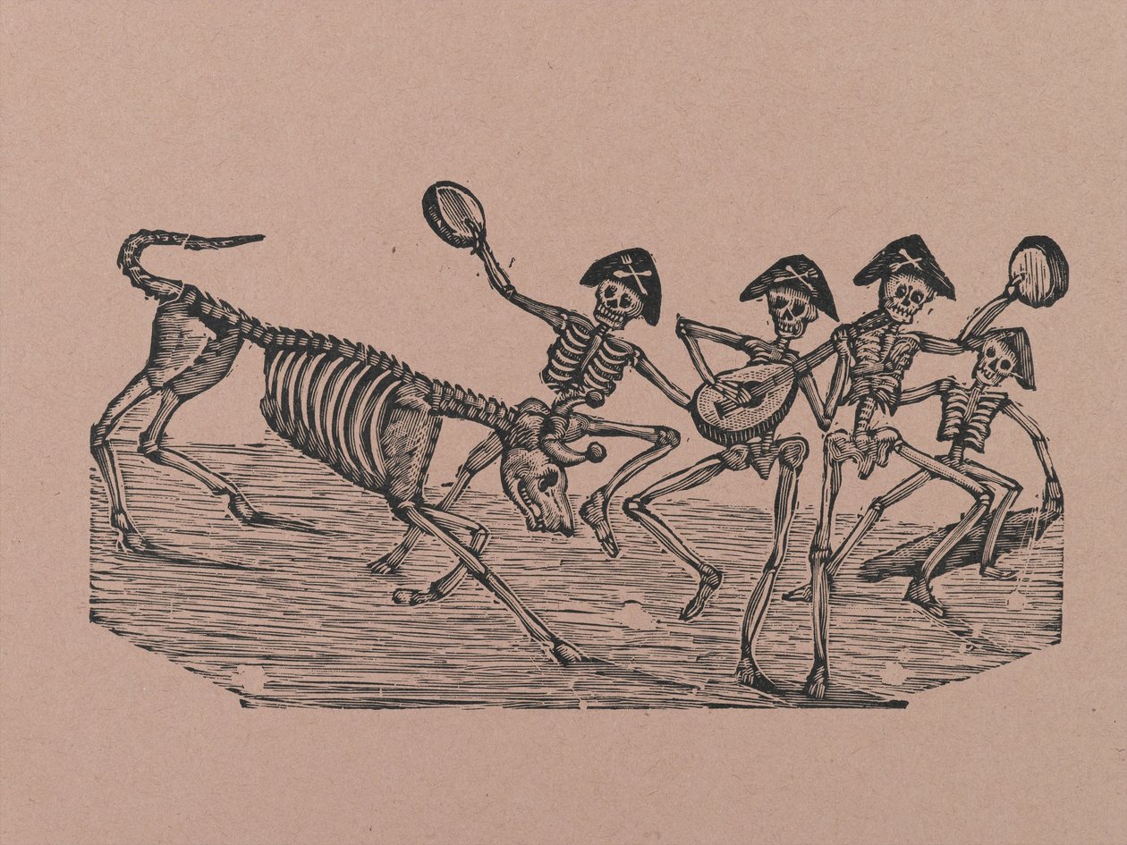 Skeletstierenvechters, uit 330 Grabados Originales, gedrukt door Antonio Vanegas Arroyo (1850-1917), Mexico-Stad, Mexico (reliëfgravure) door Manuel Manilla