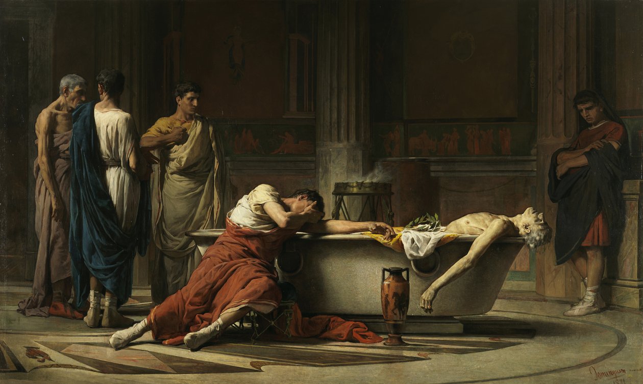 De dood van Seneca, 1871 door Manuel Domínguez Sánchez