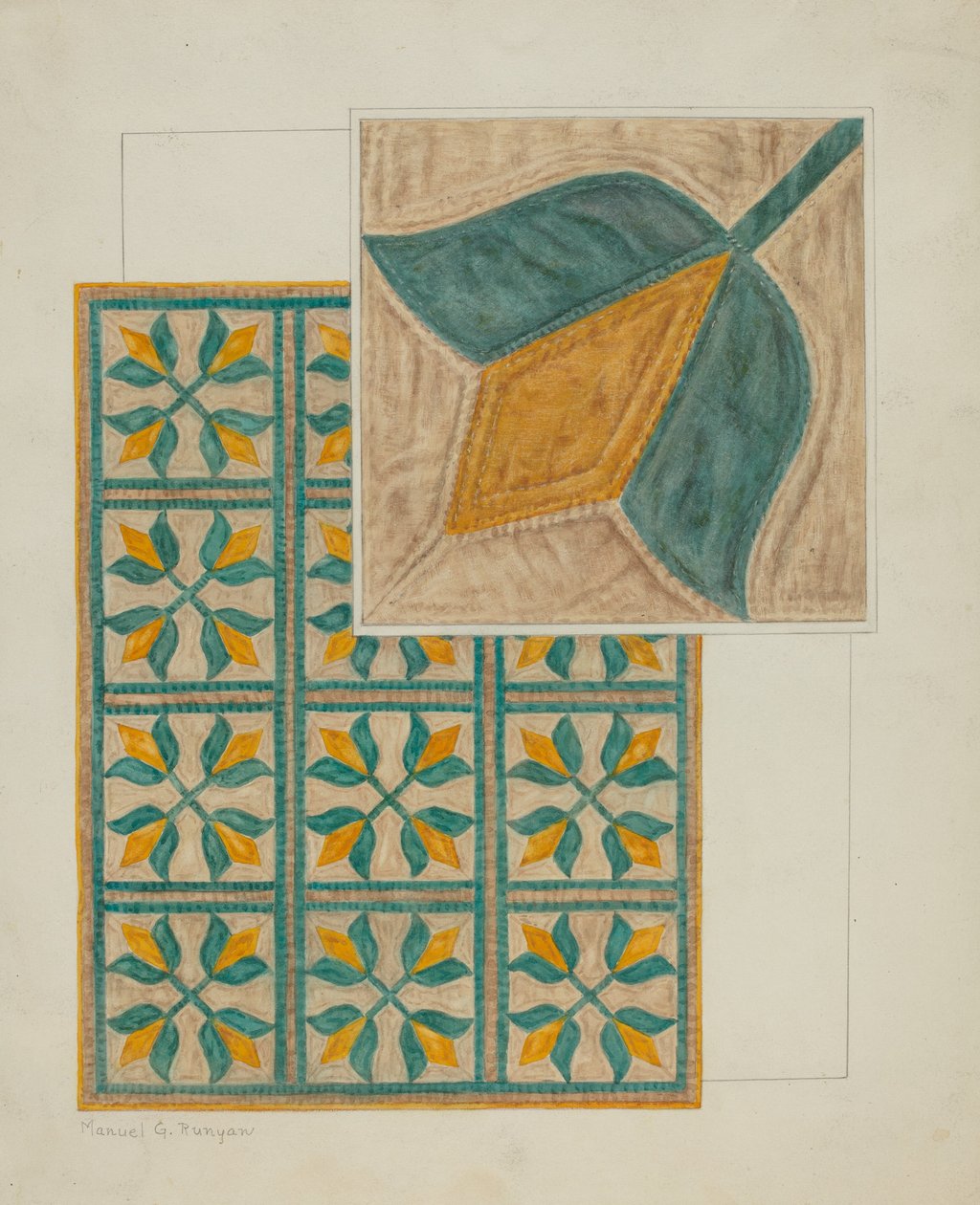Dekbed-Applique Quilt, ca. 1937 door Manuel G. Runyan