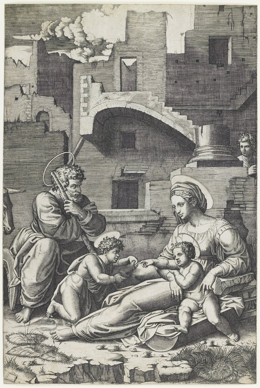 Maagd met de lange dij, c. 1520-1525 door Marcantonio Raimondi