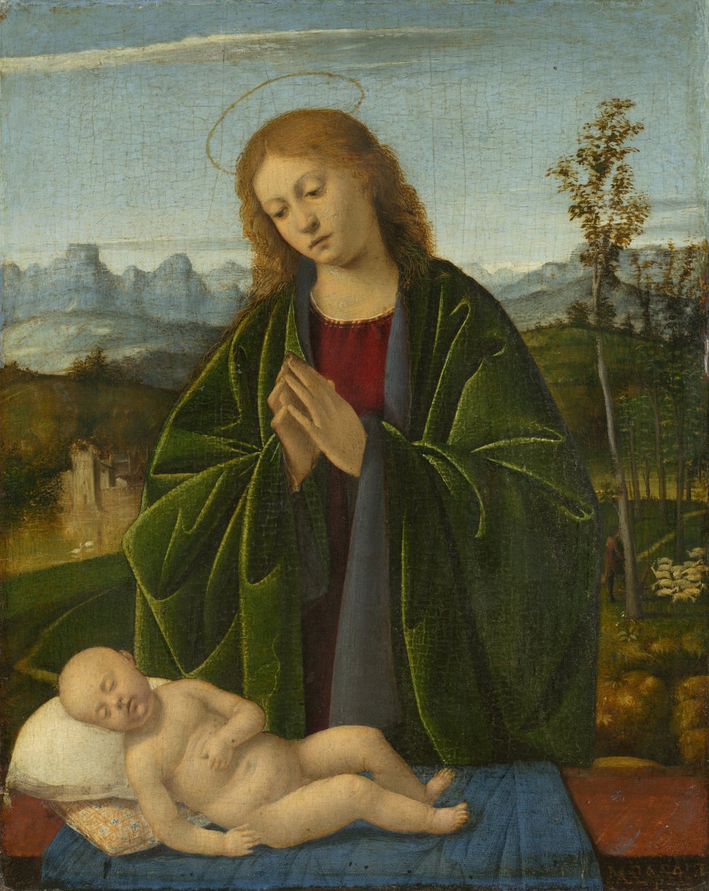 Madonna aanbidt het kind, ca. 1520 door Marco Basaiti