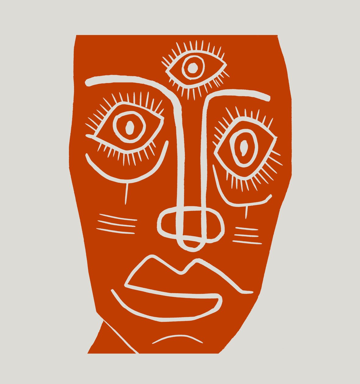 Masker, 2023 (linoleum op papier) door Marco Campedelli