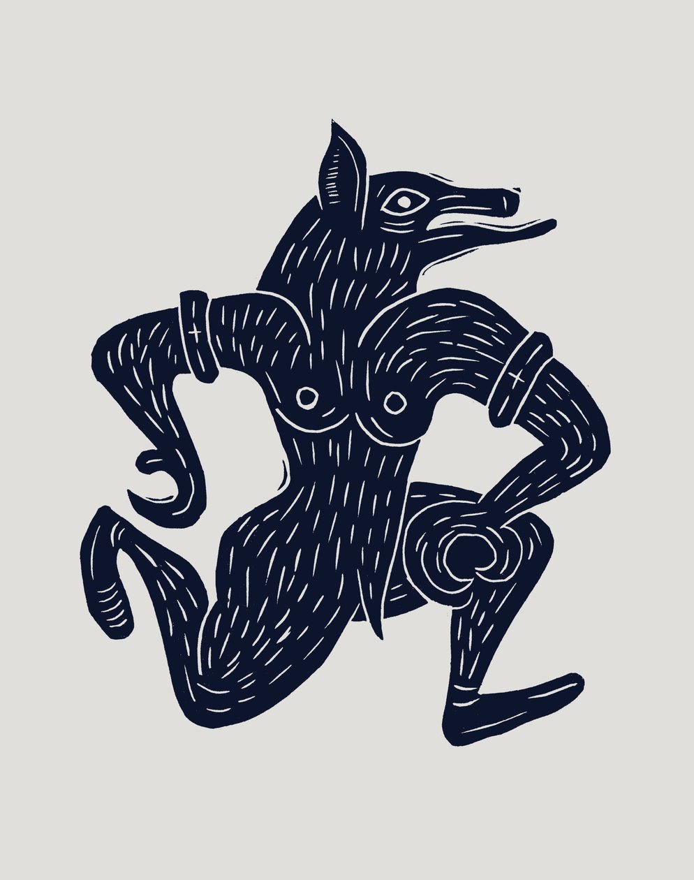 Weerwolf, 2023 (linoleum op papier) door Marco Campedelli