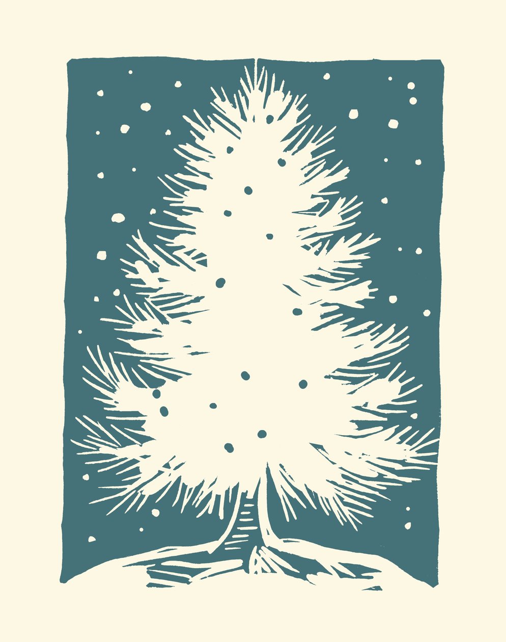 Witte kerstboom, 2023 (linoleum op papier) door Marco Campedelli