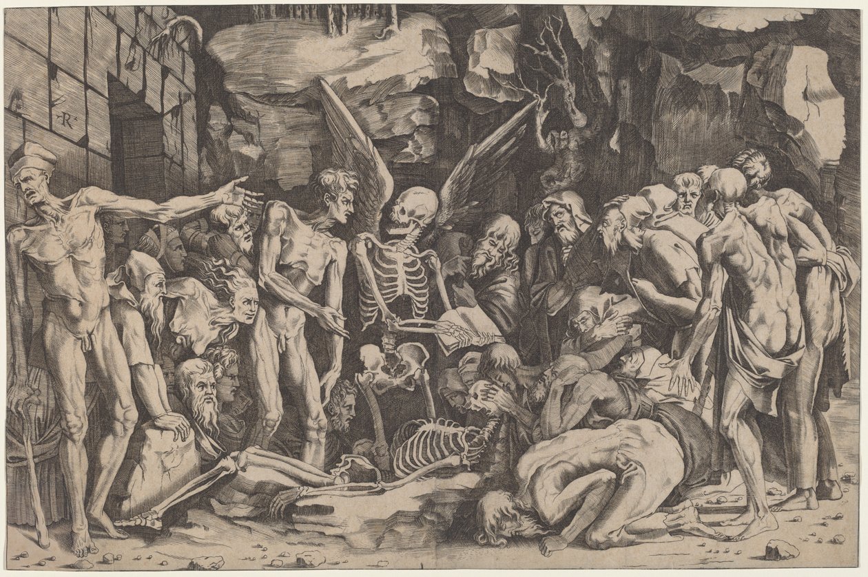 De Skeletten door Marco Dente, after Baccio Bandinelli