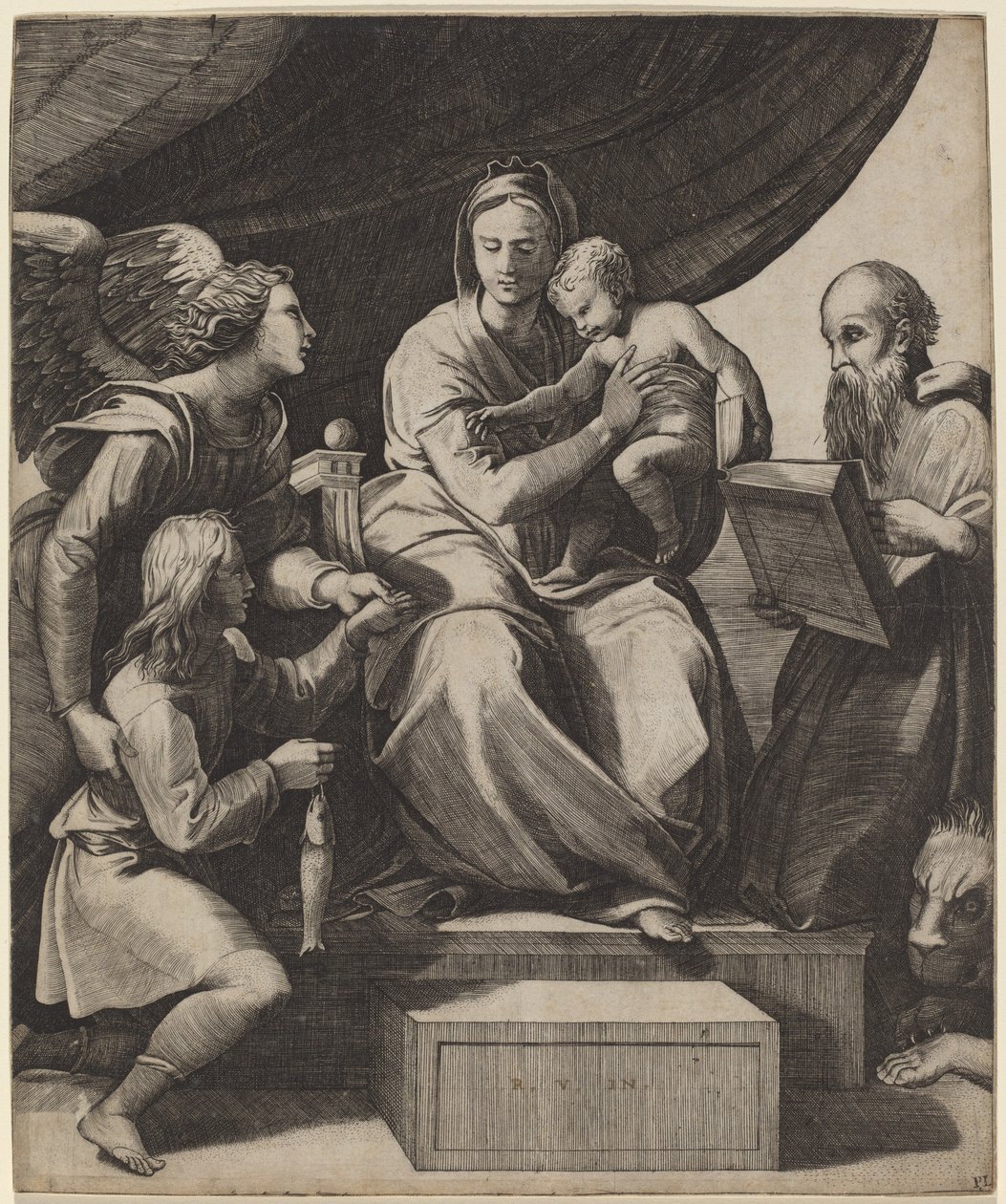 De Maagd met een Vis door Marco Dente after Raphael