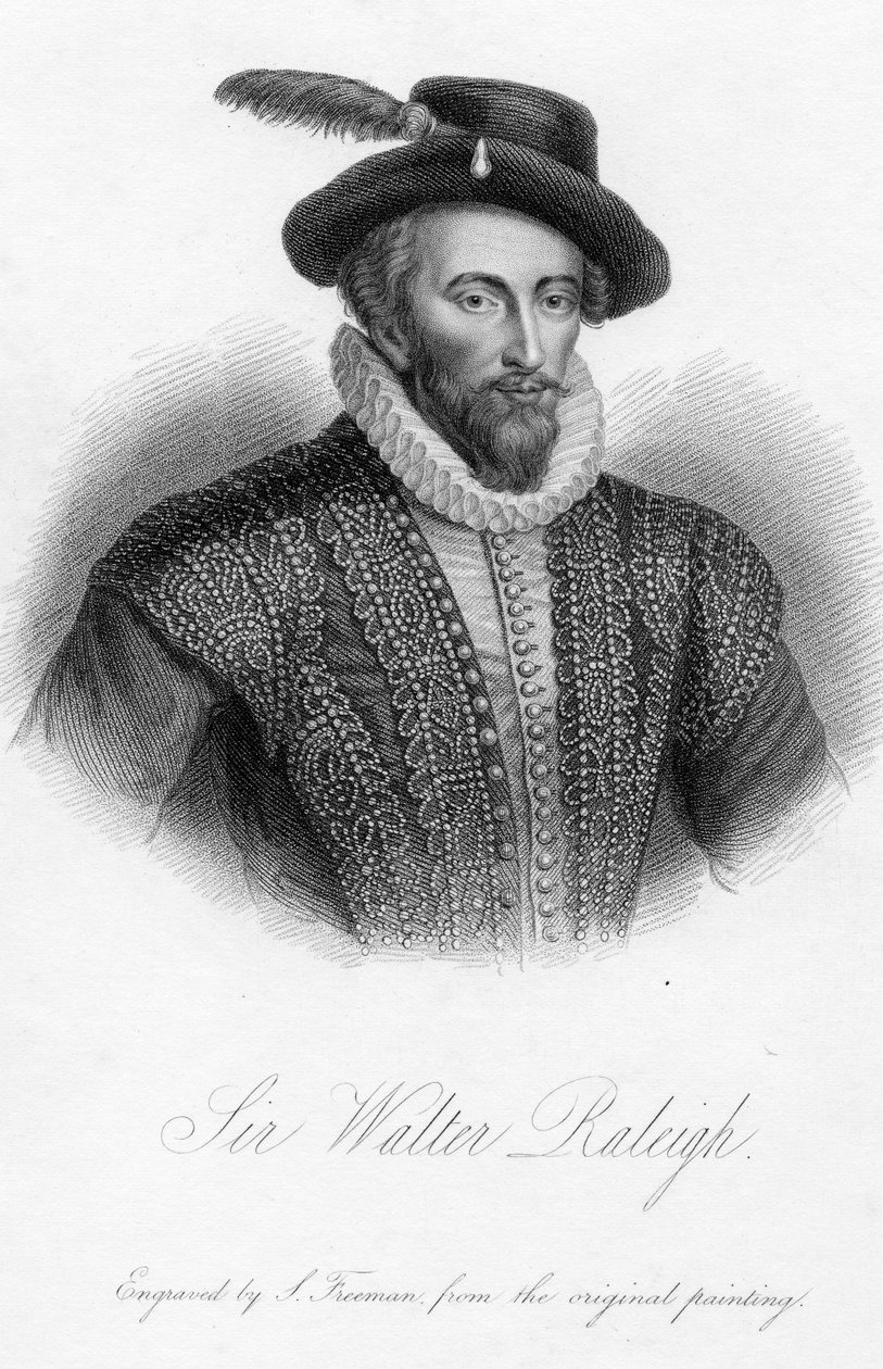 Sir Walter Raleigh, prent gemaakt door S. Freeman door Marcus Garret Gheeraerts the Younger