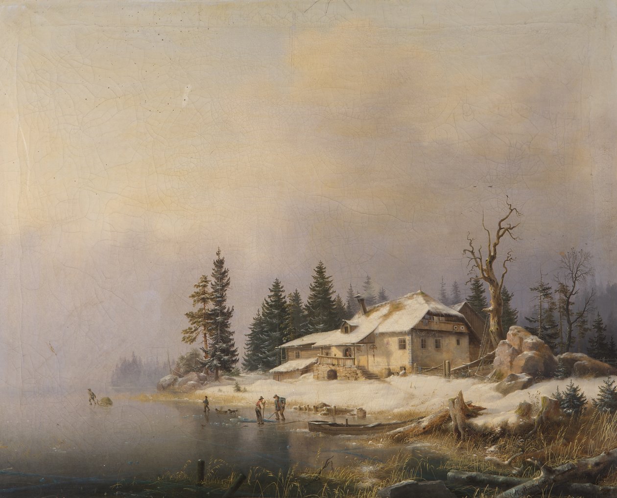 Boerderij aan het winterse meer door Marcus Pernhardt