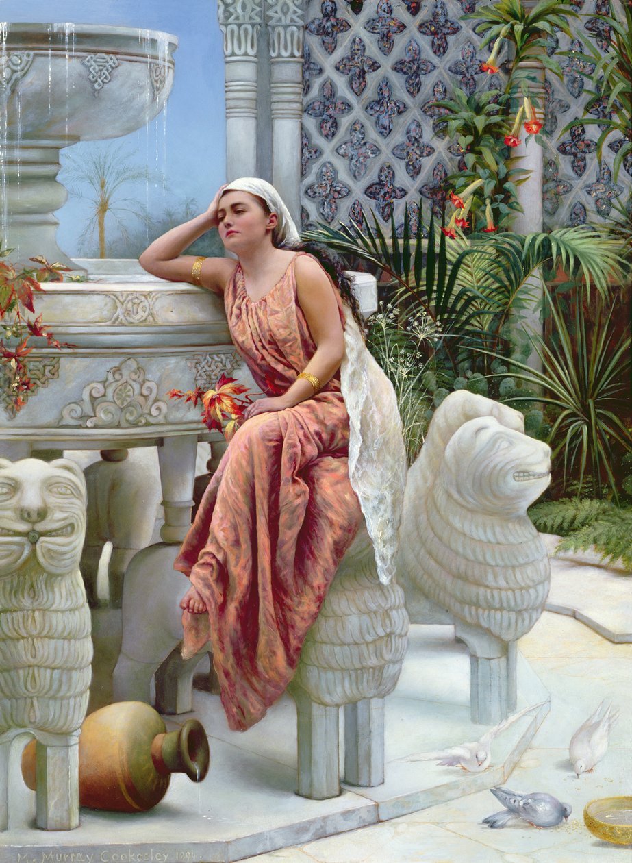 Een rustmoment bij de Leeuwenfontein in het Alhambra, Spanje, 1894 door Margaret Murray Cookesley