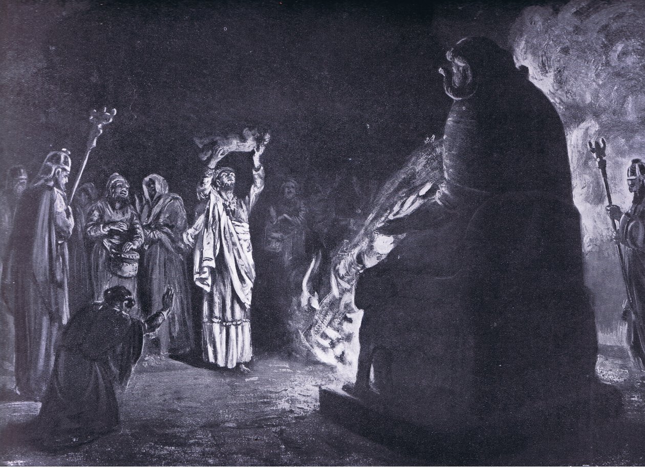 Een Fenicisch offer aan Moloch (litho) door Margaret Dovaston