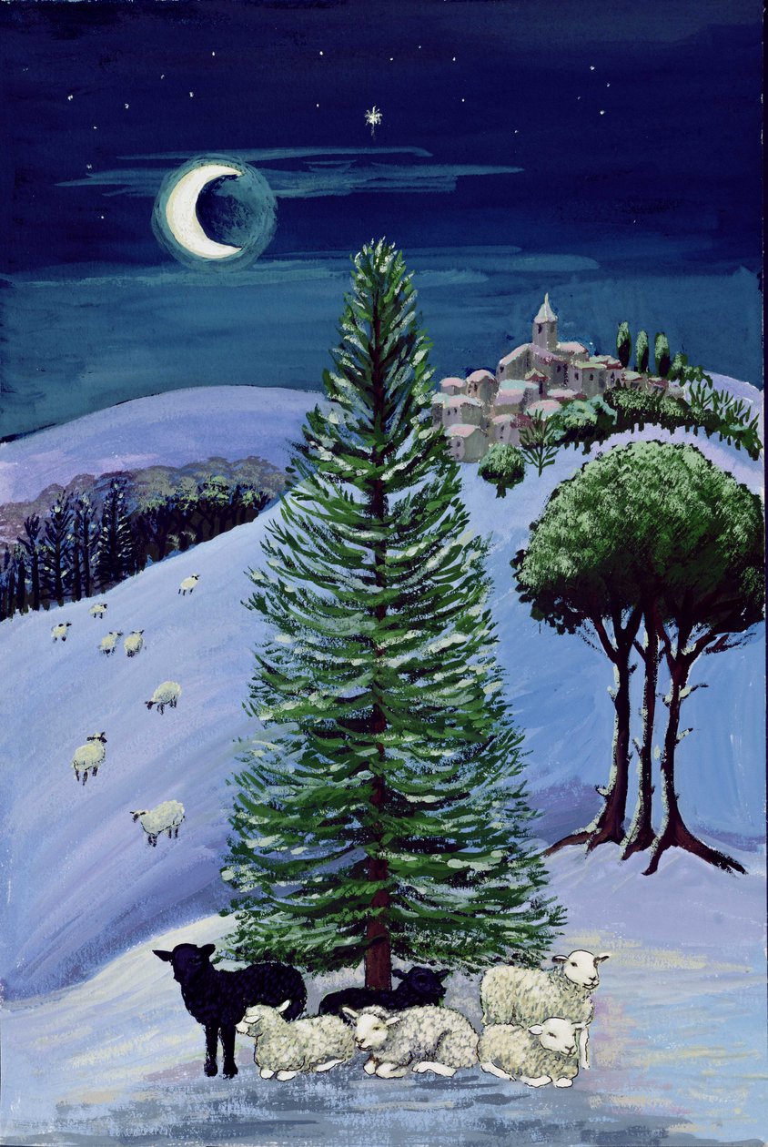Schapen in een winterlandschap door Margaret Loxton