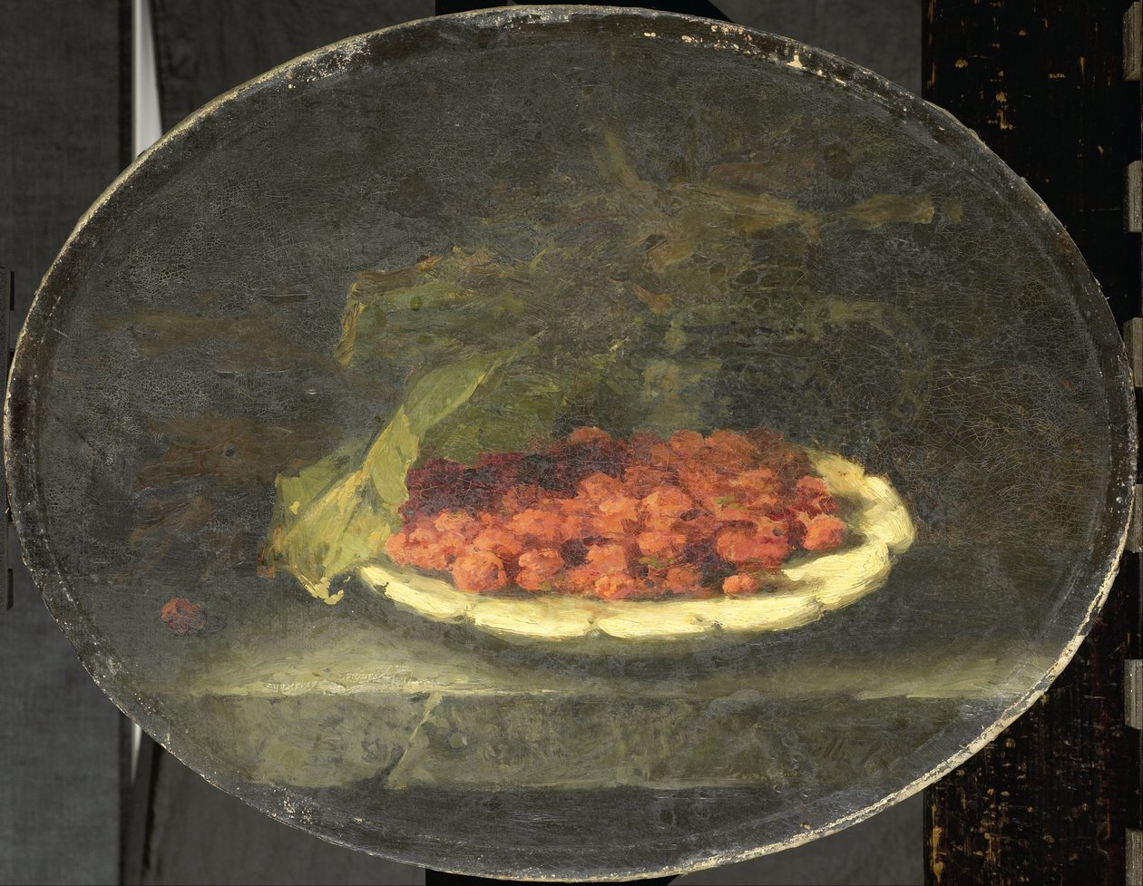 Stilleven met aardbeien in een witte schaal door Margaretha Roosenboom
