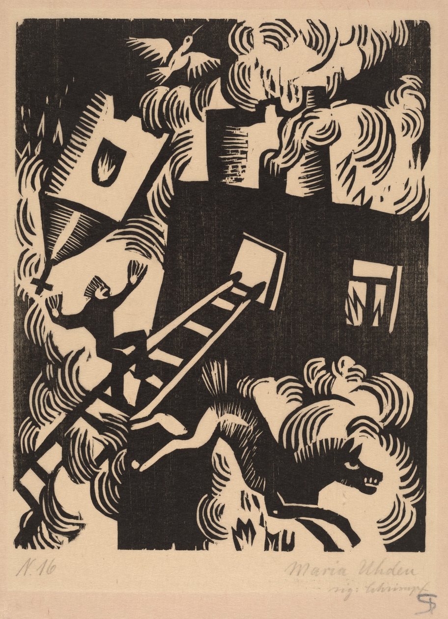 Brandend huis, 1918 door Maria Uhden