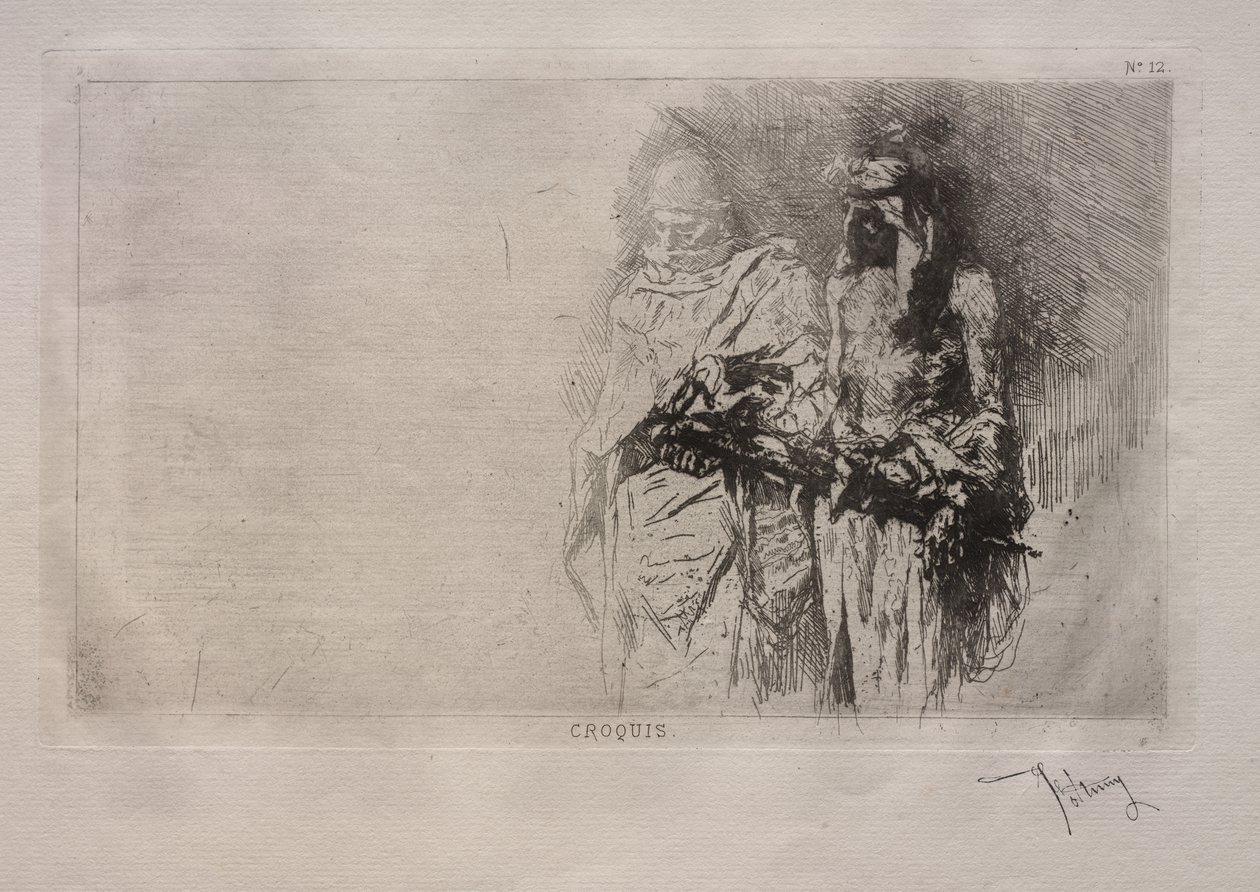 Schets (Twee Arabische figuren) door Mariano Fortuny y Marsal