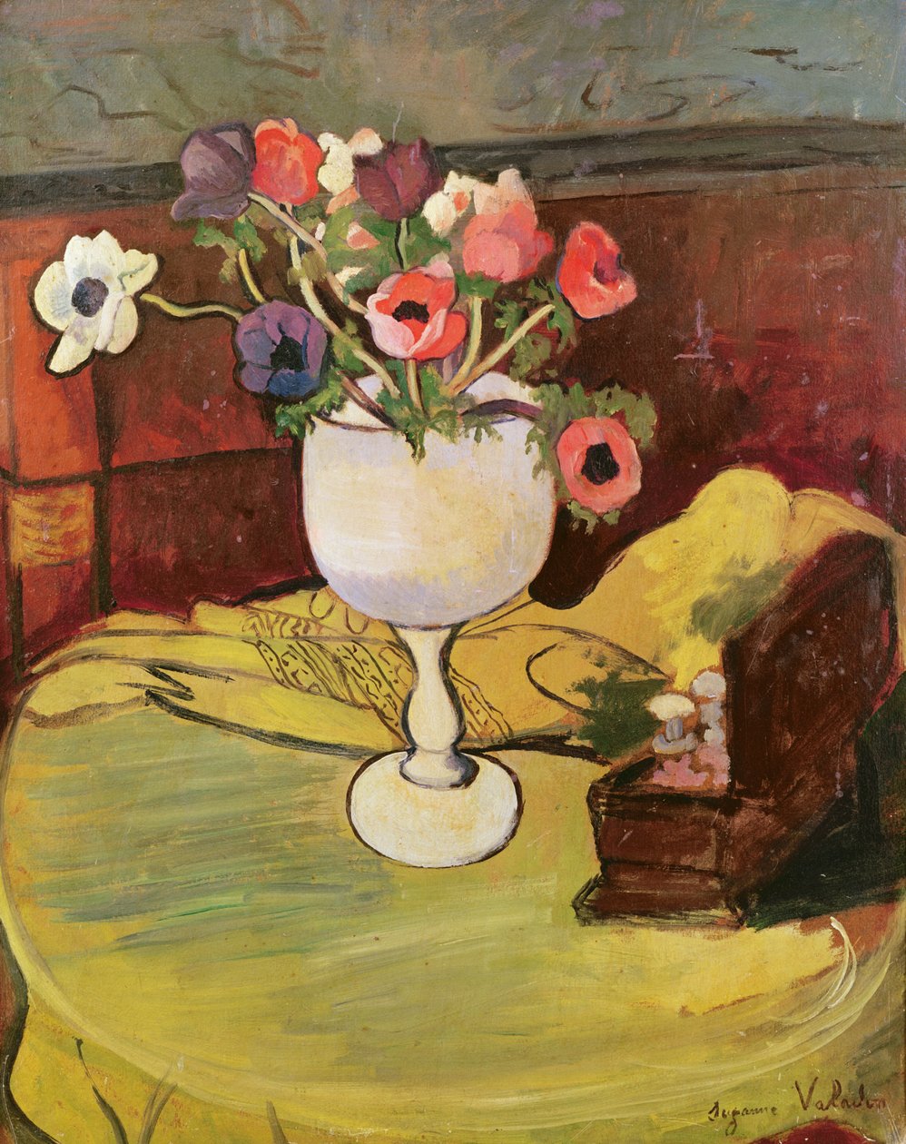 Vaas met bloemen, anemonen in een wit glas door Marie Clementine (Suzanne) Valadon