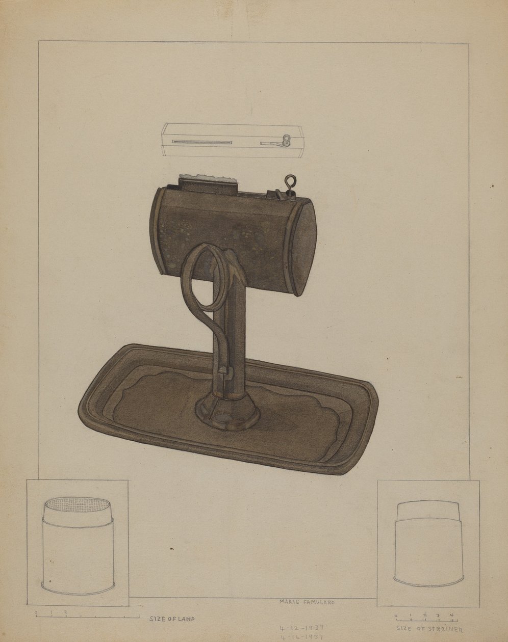 Lamp en talgzeef, ca. 1936 door Marie Famularo