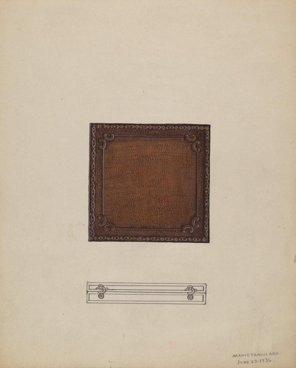 Leren medaille-etui, 1936 door Marie Famularo