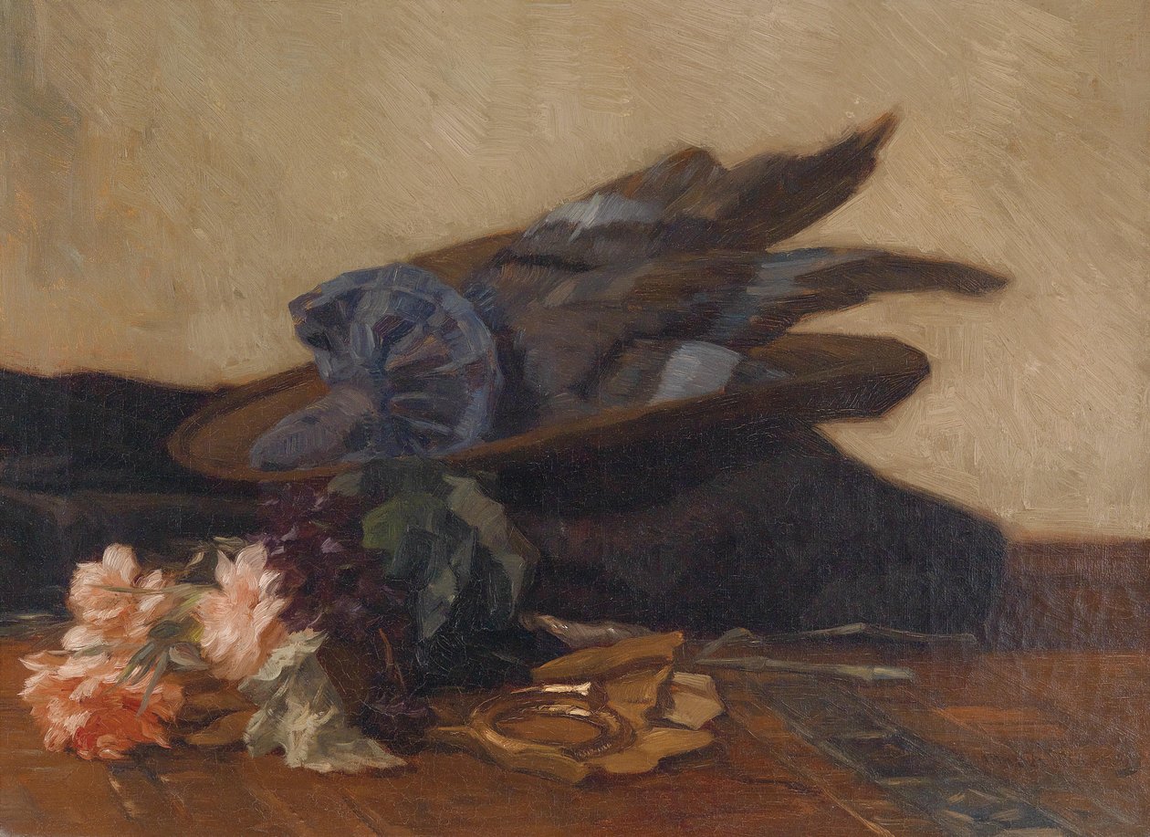 Stilleven met hoed en rozen door Marinus van der Maarel
