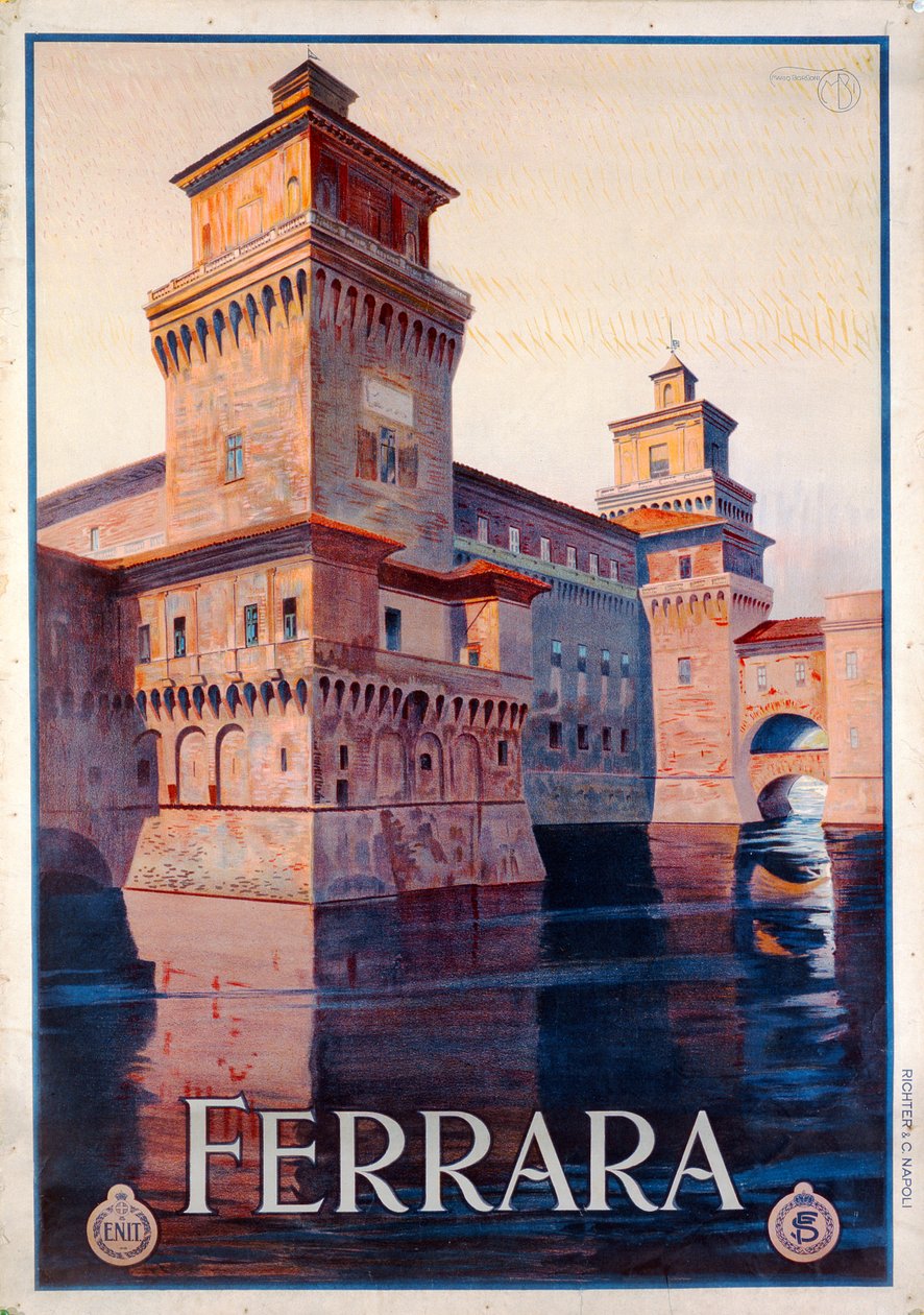 Poster die Ferrara adverteert door Mario Borgoni