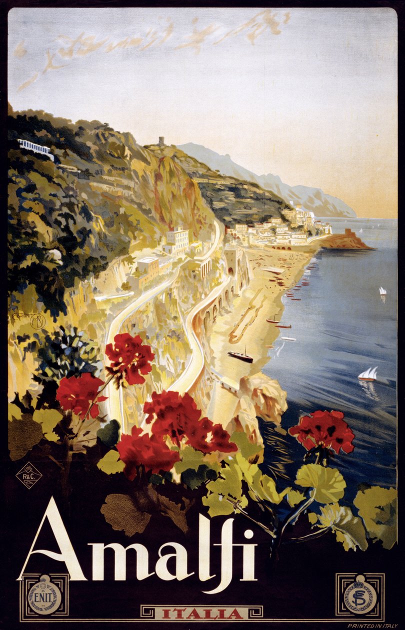 Amalfi Kust Reisposter, ca. 1910 door Mario Borgoni