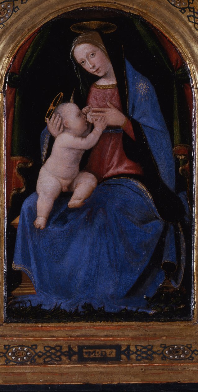 Drieluik, centraal paneel: Enthroned Maria lactans, 1500 door Mariotto Albertinelli