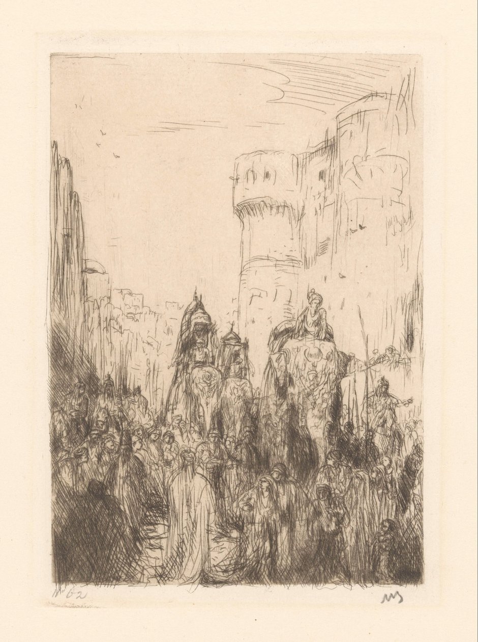 Optocht met olifanten door Marius Bauer (signed by artist)