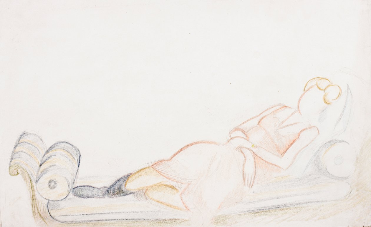 Christine Mavrogordato op een rustbed, ca. 1928 door Mark Gertler