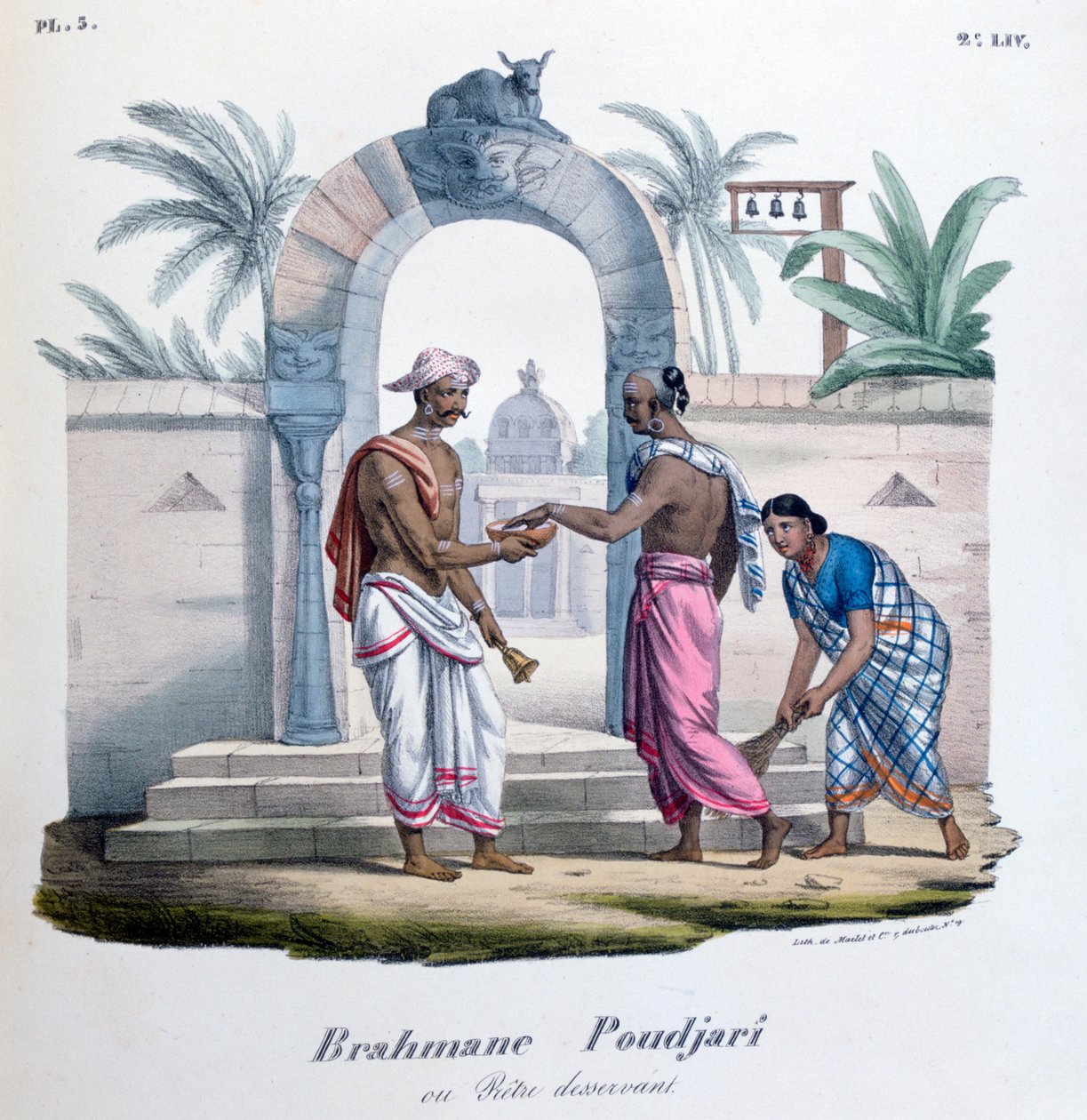 Buiten een tempel, India, 1828 door Marlet et Cie