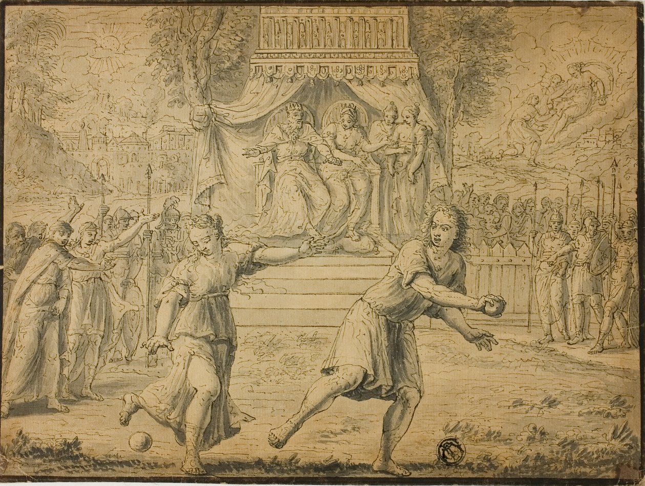 Atlanta racet Hippomenes door Marten de Vos