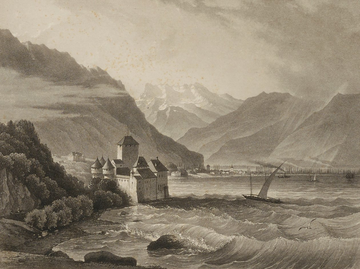 Chateau de Chillon; uitzicht vanuit Vevey door Martens
