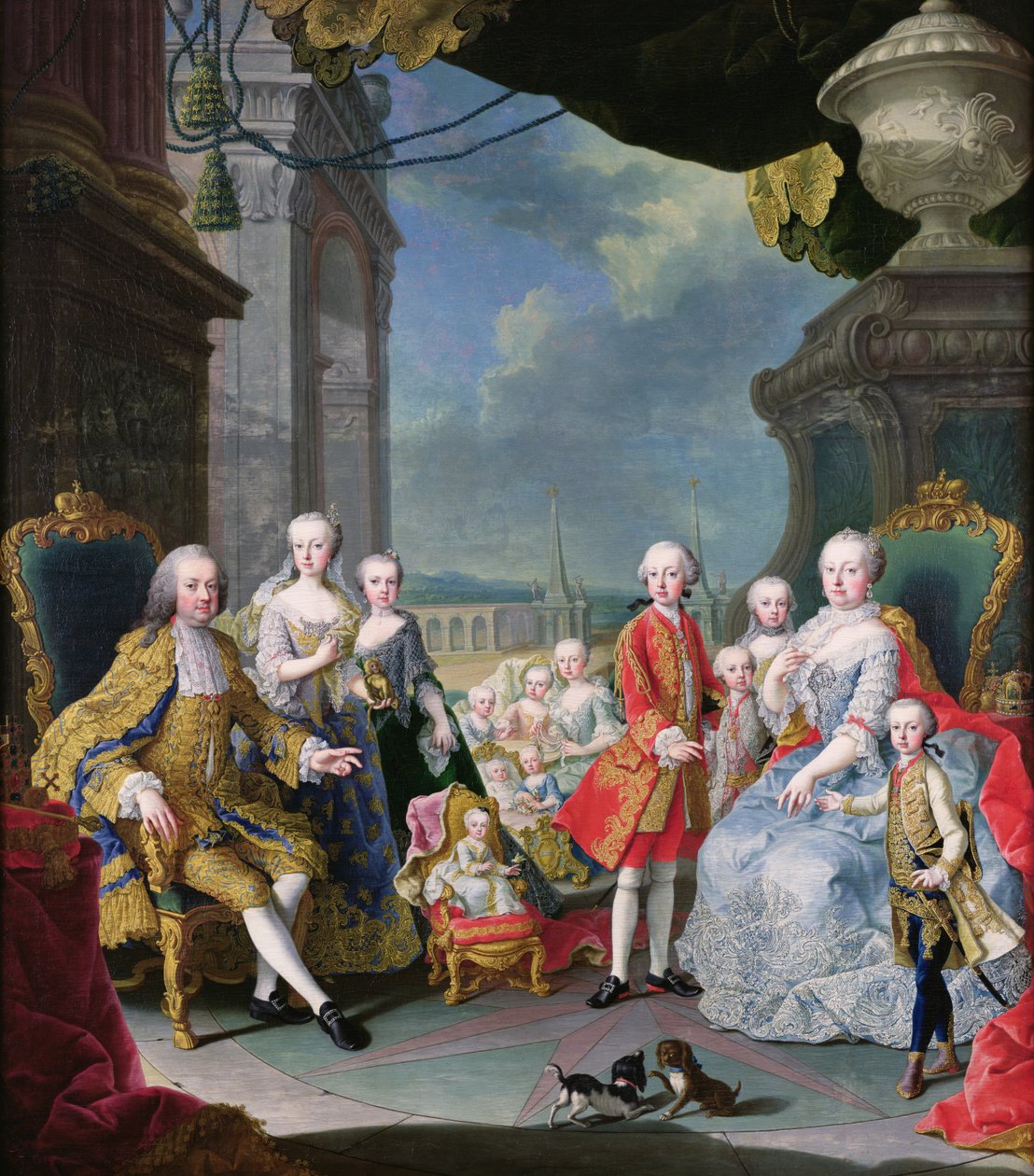 Franz Stephan I (1708-65) met zijn vrouw Marie-Therese (1717-80) en hun kinderen door Martin II Mytens or Meytens