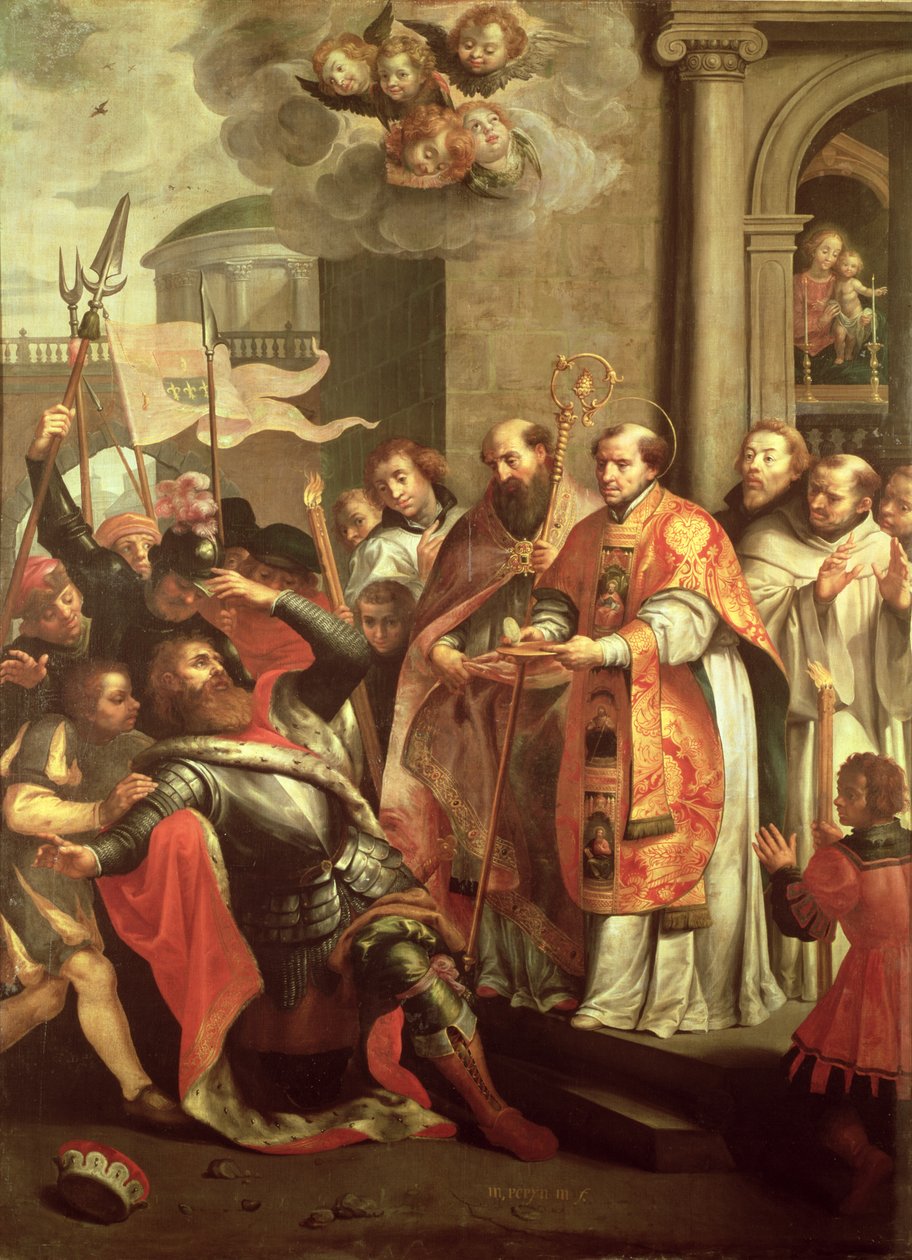 St. Bernard van Clairvaux (1090-1153) en Willem X (1099-1137) Hertog van Aquitanië door Martin Pepyn or Pepin