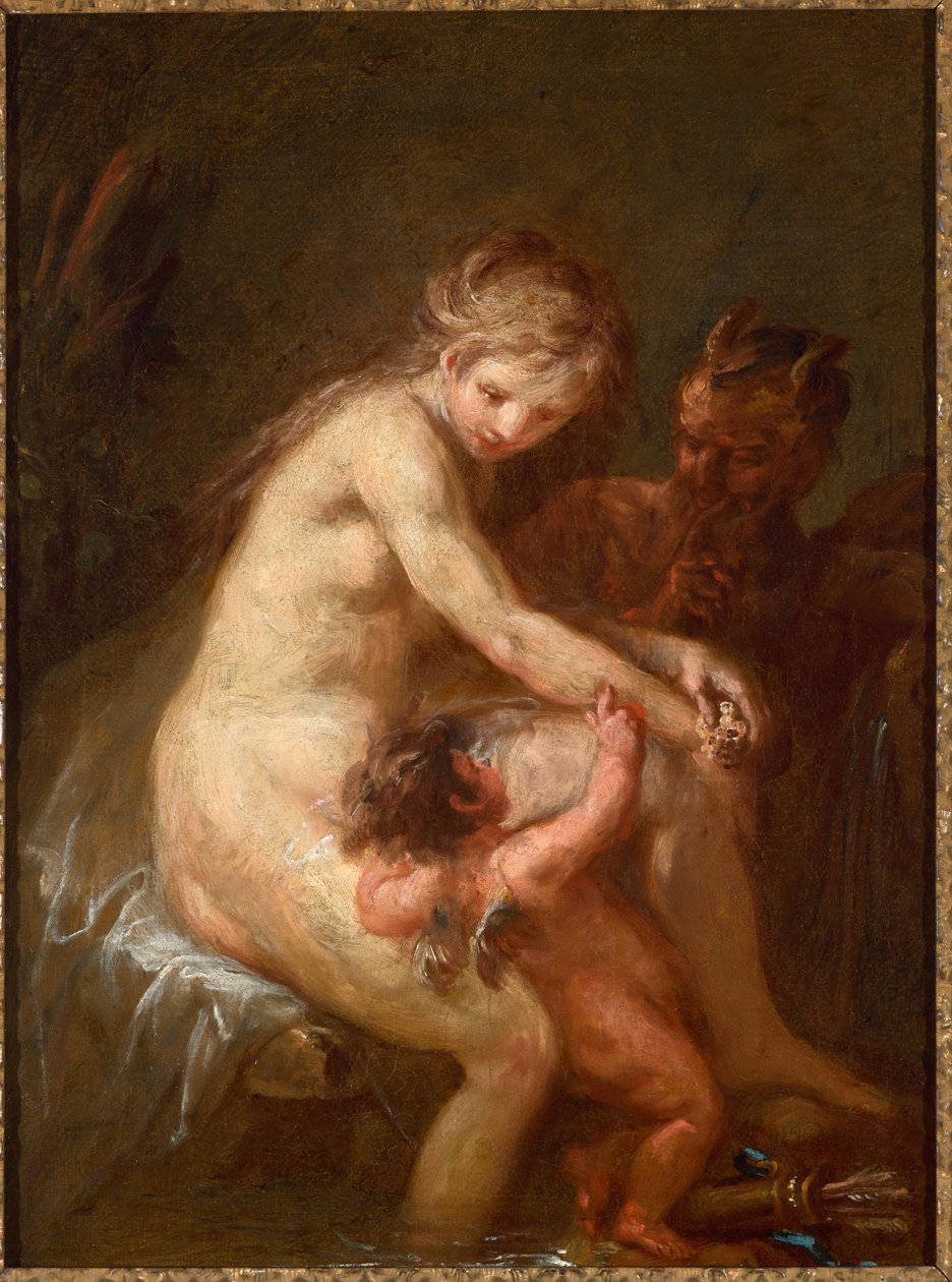 Nimf en faun met Cupido door Martin Johann Schmidt