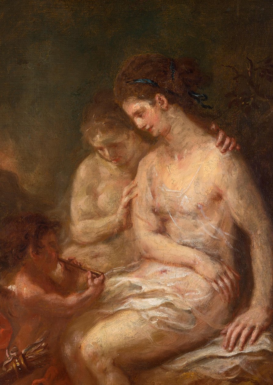 Twee nimfen met Cupido door Martin Johann Schmidt