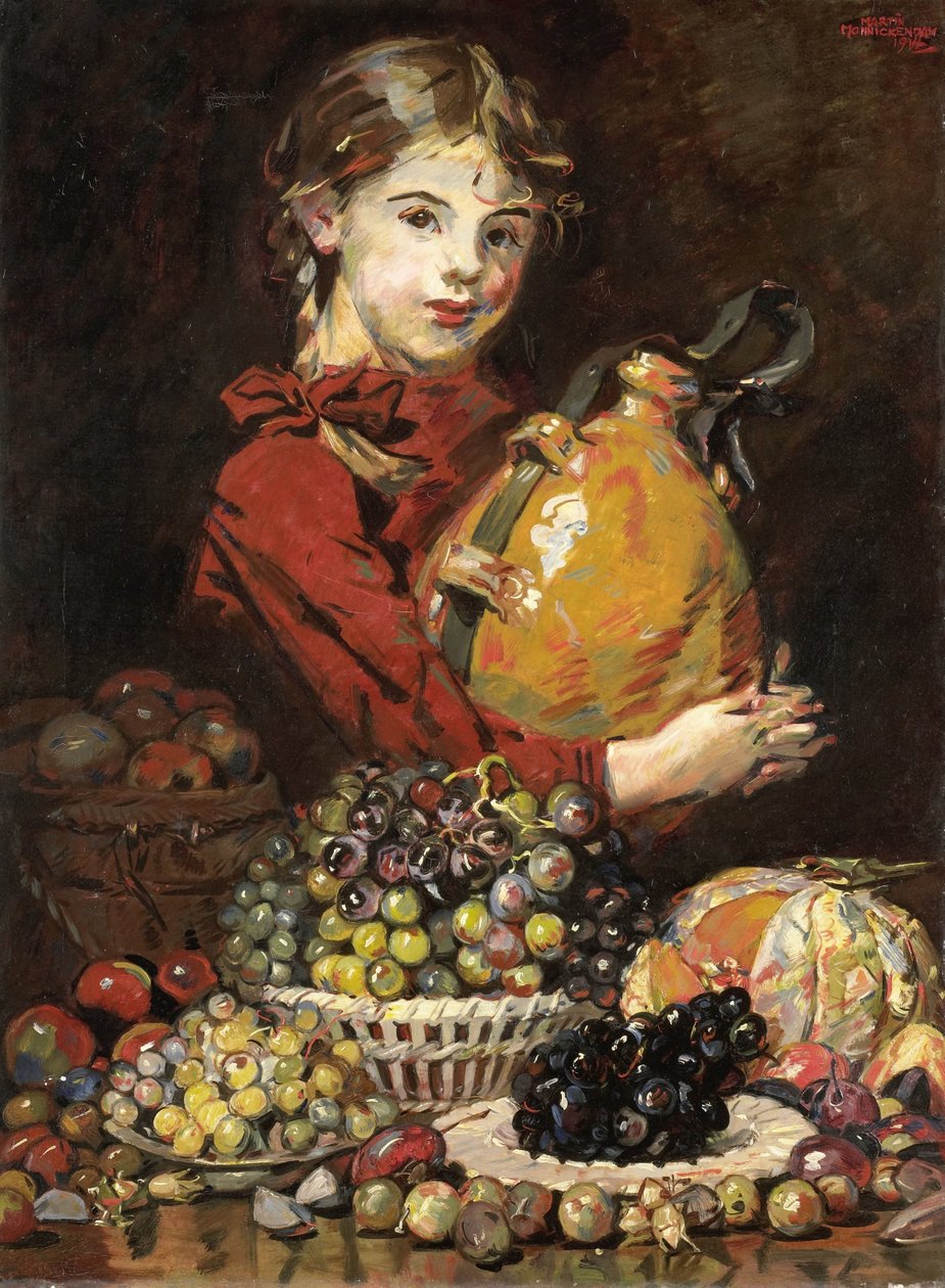 Monarosa, dochter van de schilder, als fruitverkoopster door Martin Monnickendam