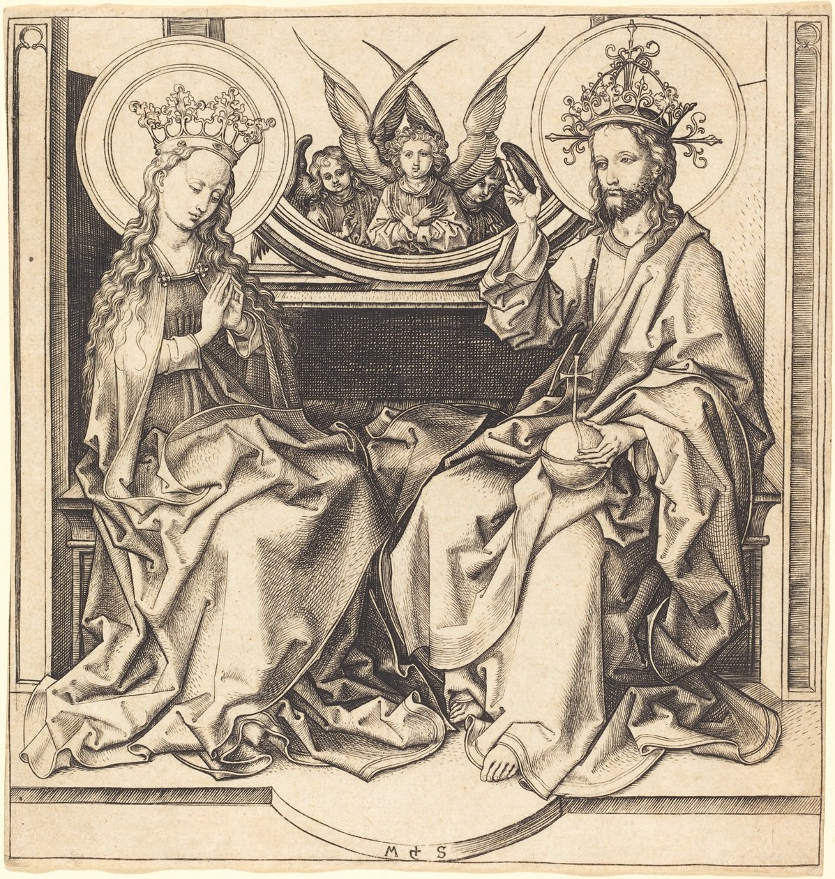 Christus Zegent de Maagd door Martin Schongauer