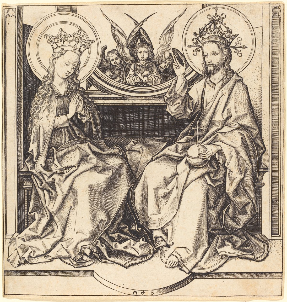 Christus Zegent de Maagd door Martin Schongauer