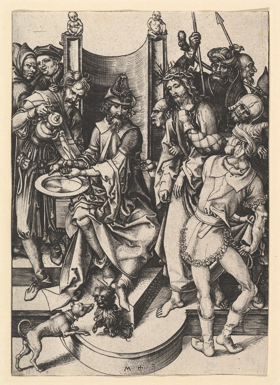 Pilatus wast zijn handen, ca. 1435-1491 door Martin Schongauer