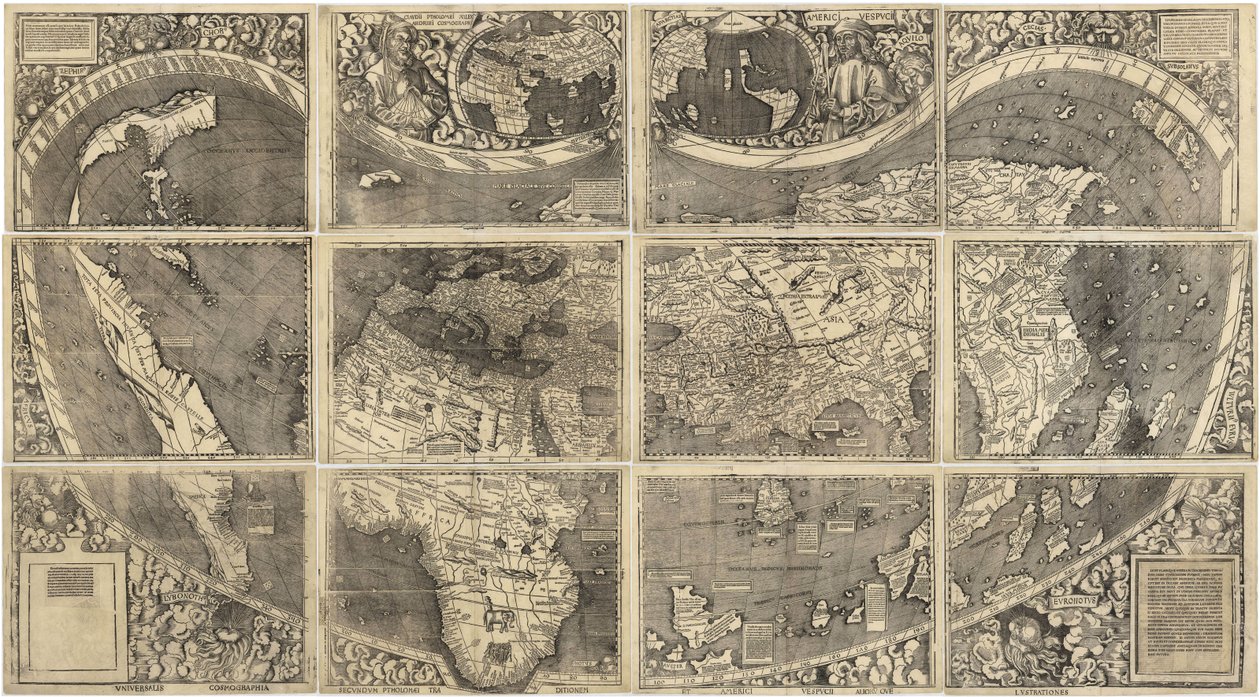 Wereldkaart Universalis Cosmographia, 1507 door Martin Waldseemuller