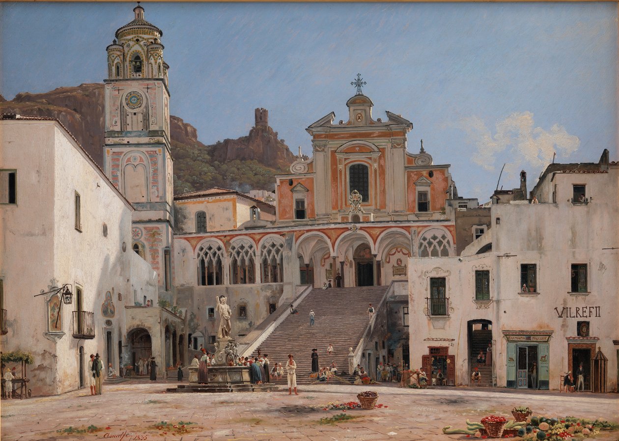 Uitzicht op het Plein in Amalfi door Martinus Rorbye