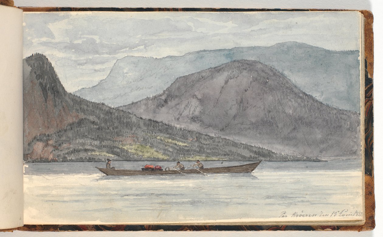 Fjordlandschap met roeiboot door Martinus Rørbye