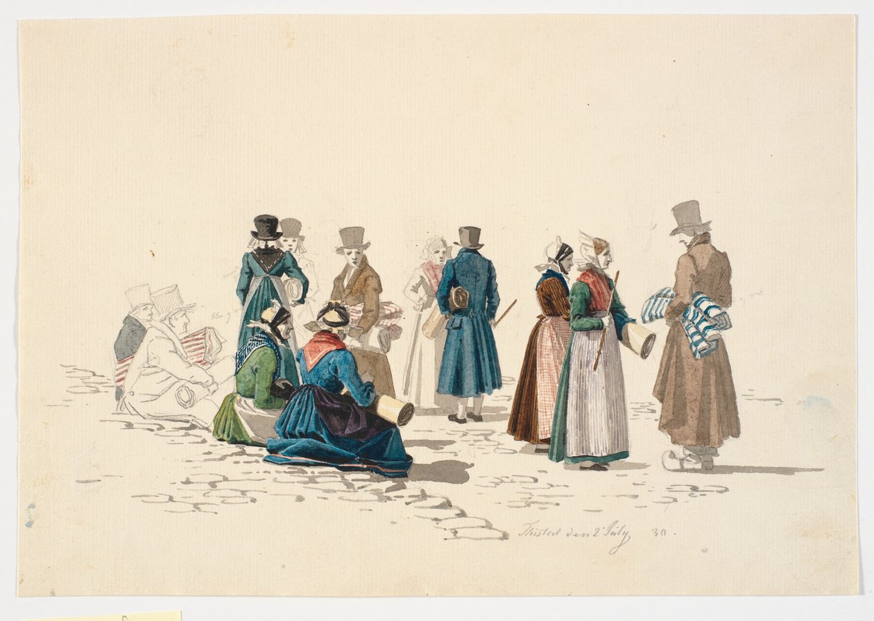 Scène van het marktplein in Thisted door Martinus Rørbye
