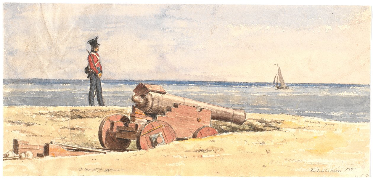 Wachtpost en kanon op het strand bij Frederikshavn door Martinus Rørbye
