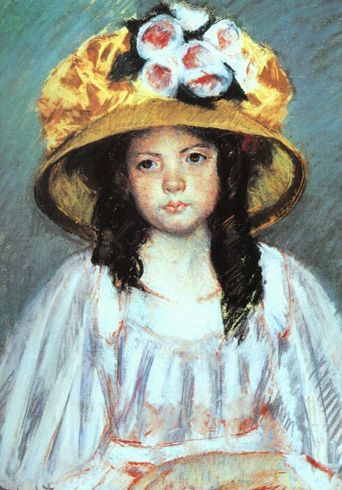 Meisje met grote hoed door Mary Cassatt