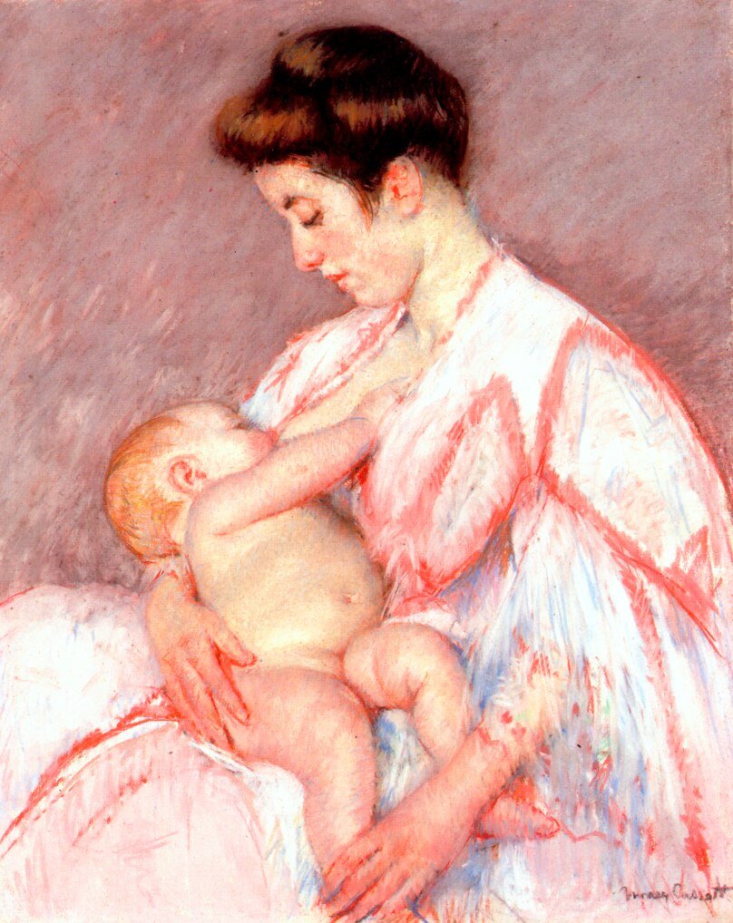 Baby Johannes wordt gevoed door Mary Cassatt