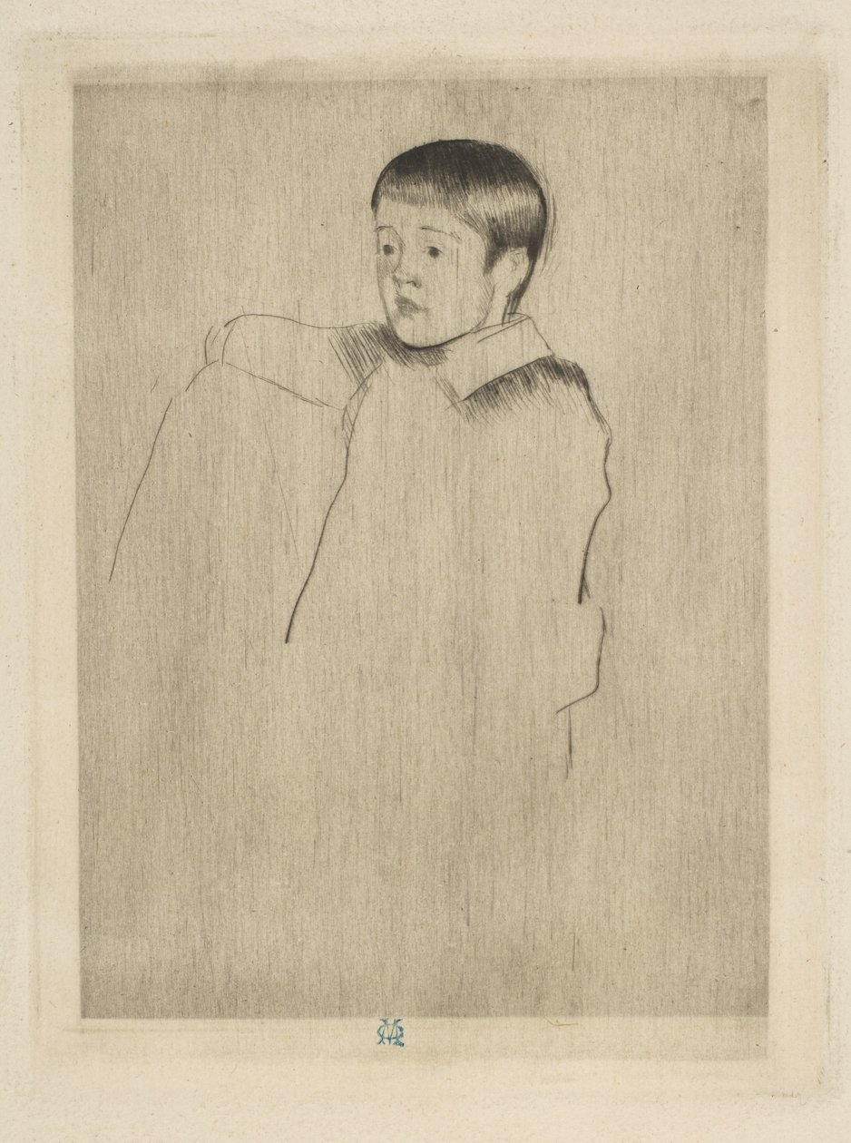 Robert zittend, naar links gericht door Mary Cassatt