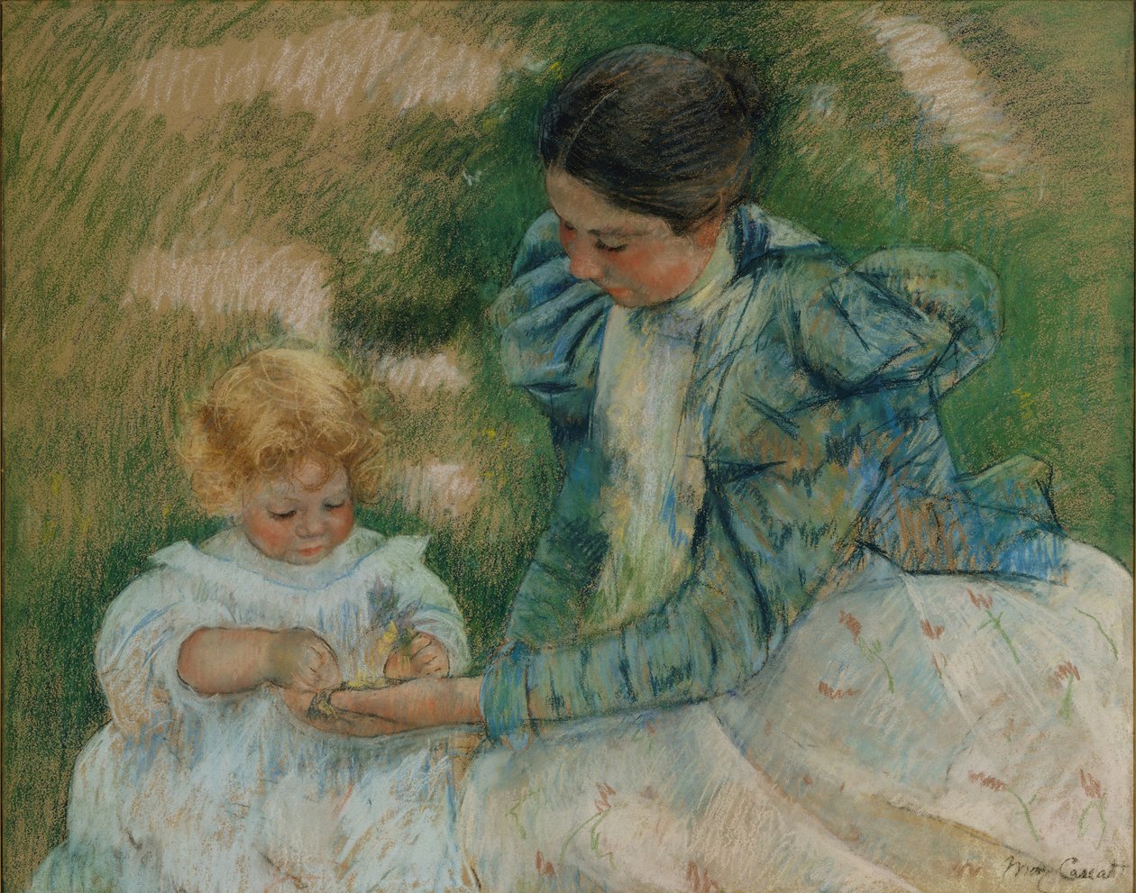 Moeder speelt met kind, ca. 1897 door Mary Cassatt