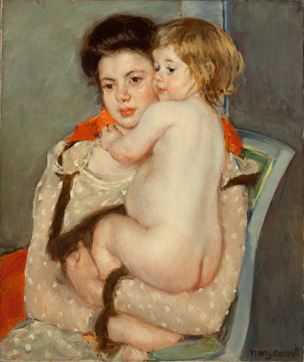 Reine Lefebvre met een naakte baby, 1902 door Mary Cassatt